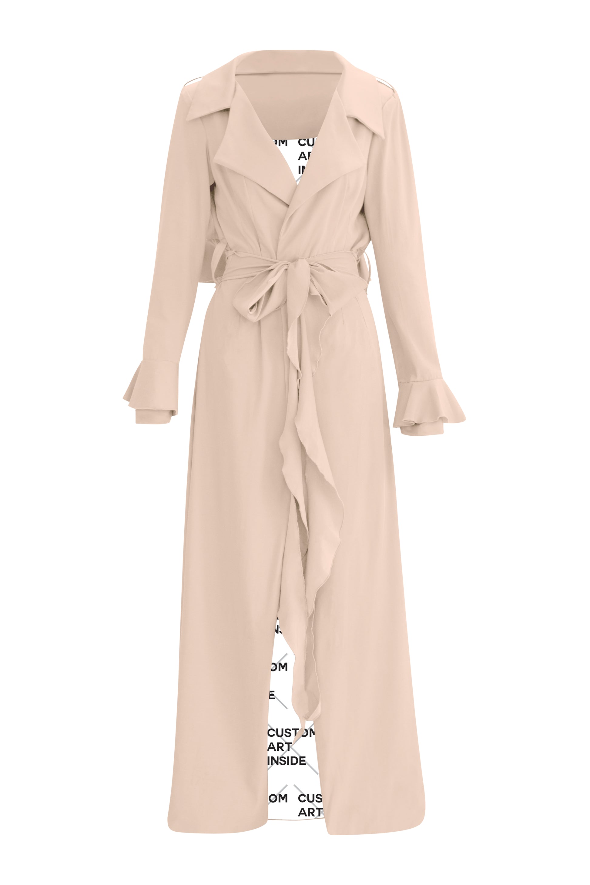 Unveil elegance with our Blush Cascade Belted Trench Coat, a timeless essential for any wardrobe. Designed with a sleek cascade belted design and long, flexible cascading belt, it exudes sophistication and luxury from every angle, making it a must-have piece for every fashion-forward individual, suitable for those who seek timeless style.