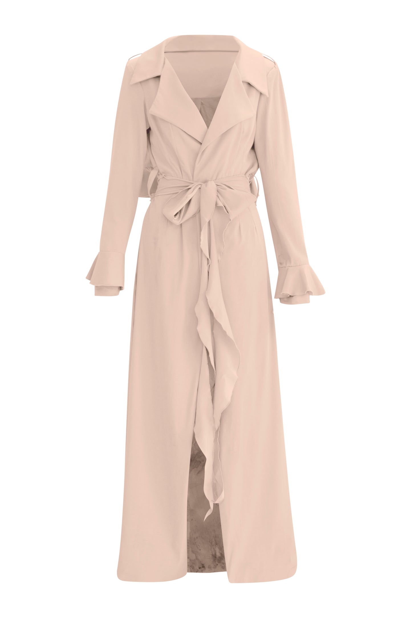 Elevate your outerwear collection with our Blush Cascade Belted Trench Coat, a timeless piece designed for modern sophistication. Crafted with a sleek cascade belted design and oversized lapel, this trench exudes elegance and style, perfect for trendy fashionistas.