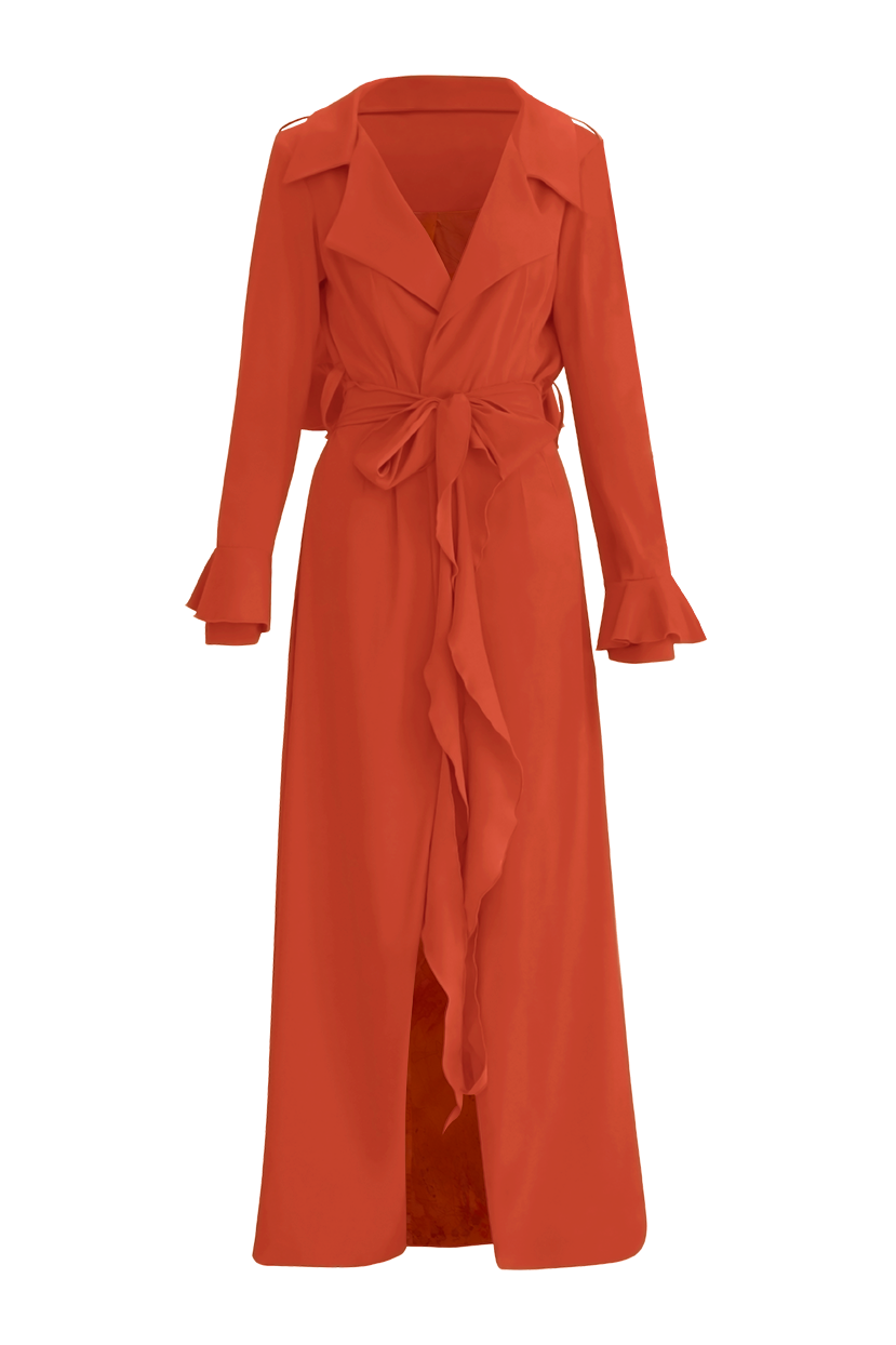 Elevate your wardrobe with our Red Cascade Belted Trench Coat, a timeless piece crafted for modern sophistication. Featuring a sleek cascade belted design and oversized lapel, this trench coat is a statement of elegance and style, perfect for fashion-forward individuals seeking high-quality outerwear.