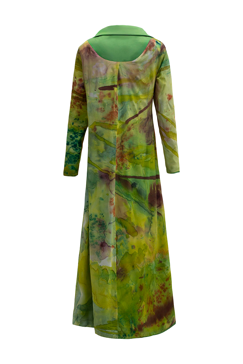 green trench coat hand painted wearable art